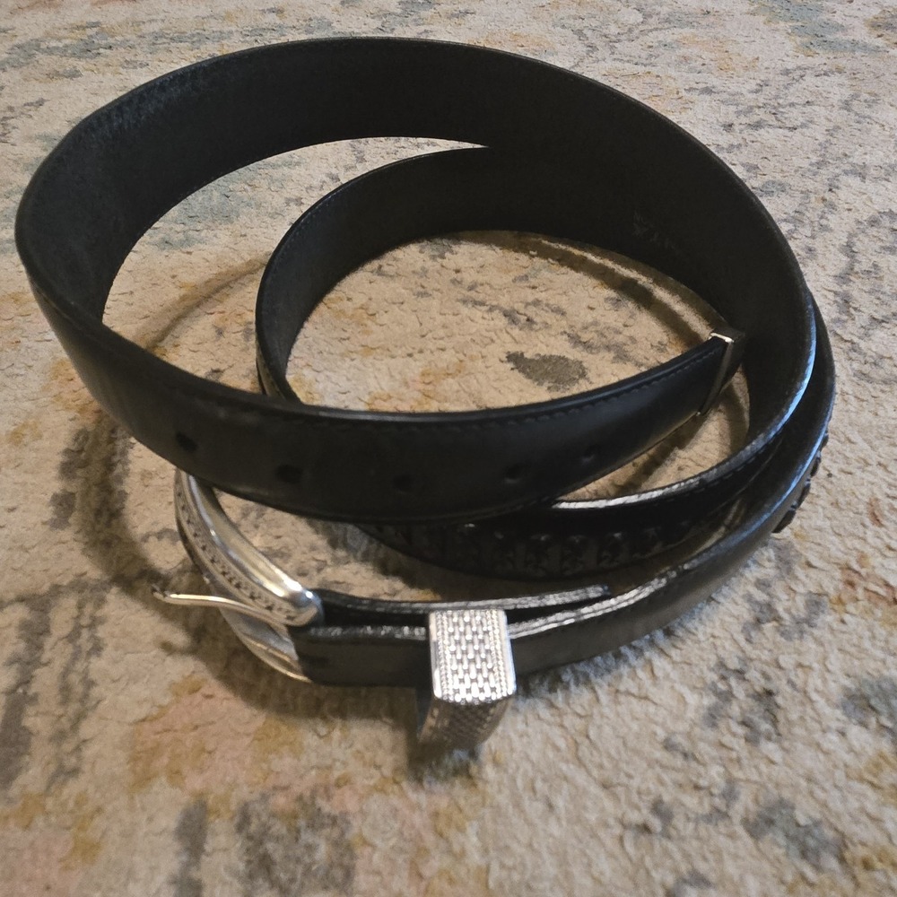 Brighton Men's Vintage Onyx Leather Belt 74803 Size 42 Silver Tone Buckle Black - Picture 2 of 8